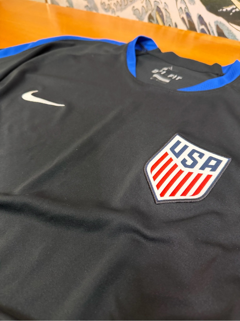 Nike Black USA Soccer Top with Blue Trim and White Swoosh